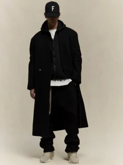 Boiled Wool Lapelless Relaxed Coat