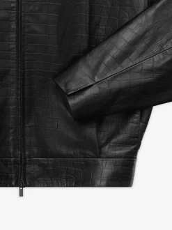 Crocodile Embossed Leather Jacket