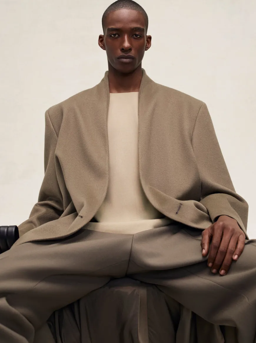 Melton Wool Lapelless Coat