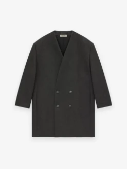 Military Wool Long Relaxed Lapelless Blazer