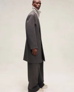 Military Wool Long Relaxed Lapelless Blazer
