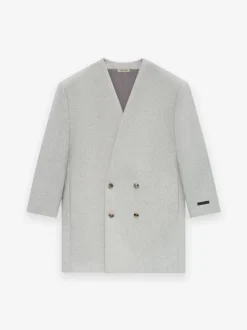 Military Wool Long Relaxed Lapelless Blazer