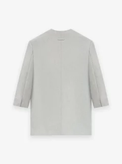Military Wool Long Relaxed Lapelless Blazer