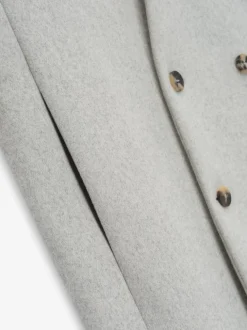Military Wool Long Relaxed Lapelless Blazer