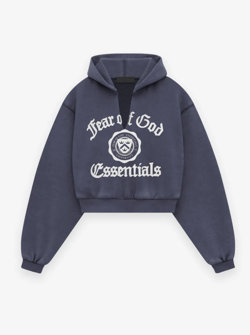 Women's Heavy Fleece Cropped V-Neck Hoodie