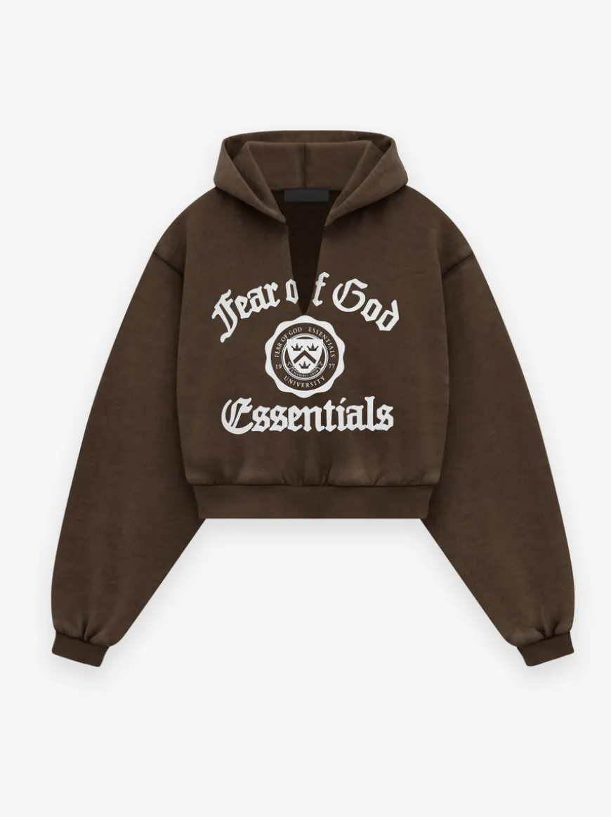 Women's Heavy Fleece Cropped V-Neck Hoodie