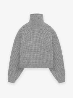 Womens Heavy Waffle Cropped Turtleneck