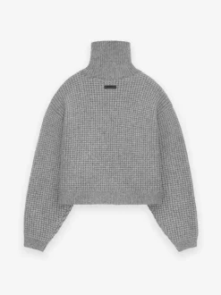 Womens Heavy Waffle Cropped Turtleneck