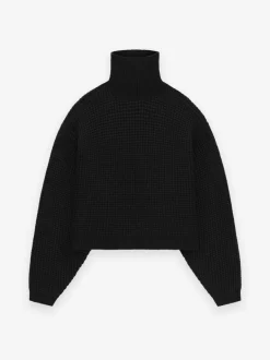 Womens Heavy Waffle Cropped Turtleneck