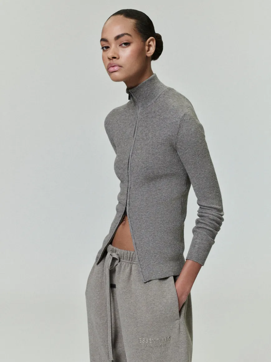 Womens Soft Rib Knit Zip-Up Jacket