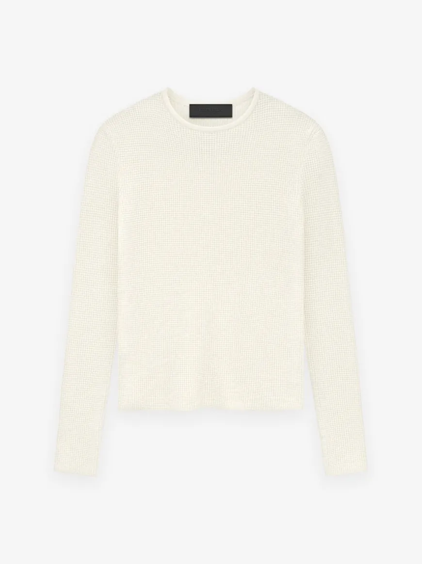 Womens Waffle Fitted Long Sleeve Sweater