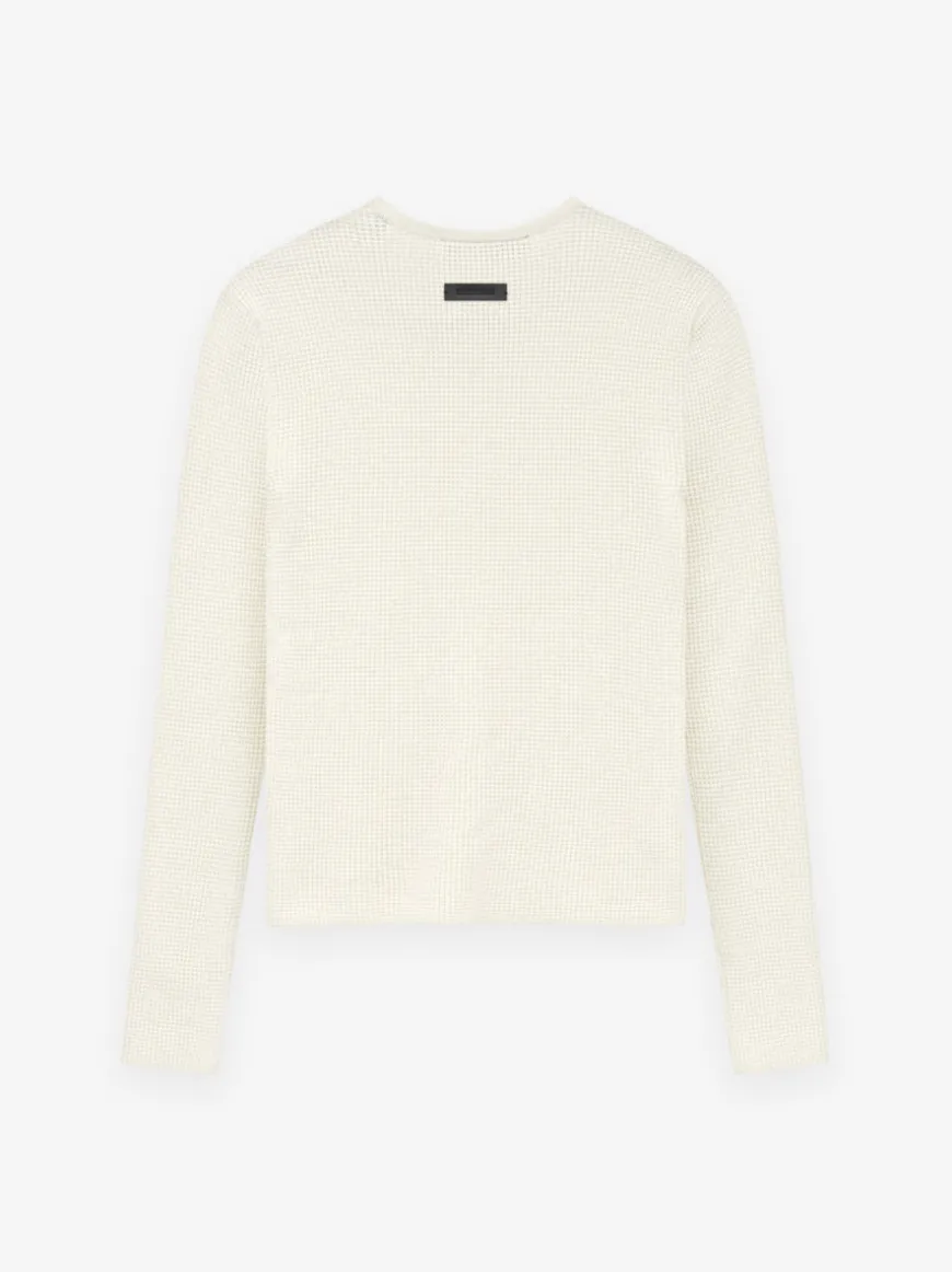 Womens Waffle Fitted Long Sleeve Sweater