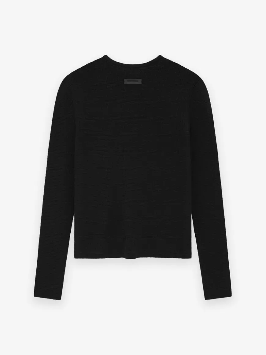 Womens Waffle Fitted Long Sleeve Sweater