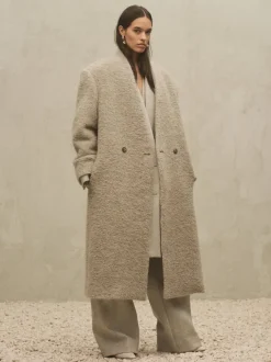 Wool Boucle Lapelless Coat