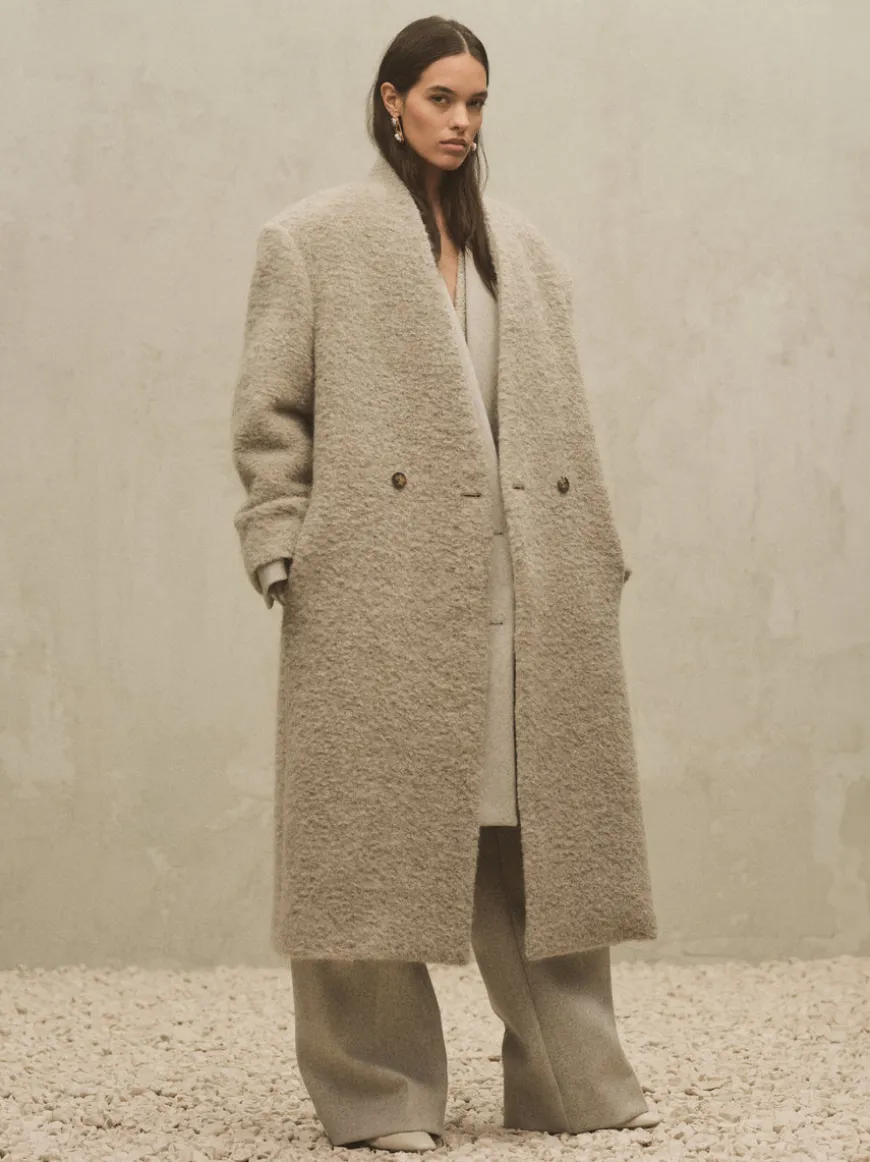 Wool Boucle Lapelless Coat