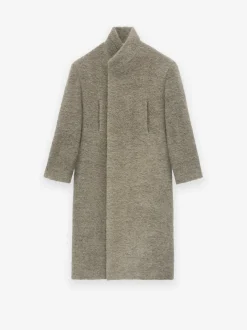 Wool Boucle Stand Collar Overcoat