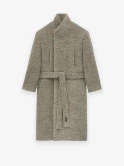 Wool Boucle Stand Collar Overcoat