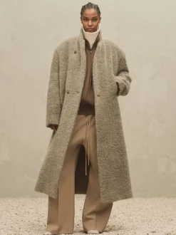 Wool Boucle Stand Collar Overcoat