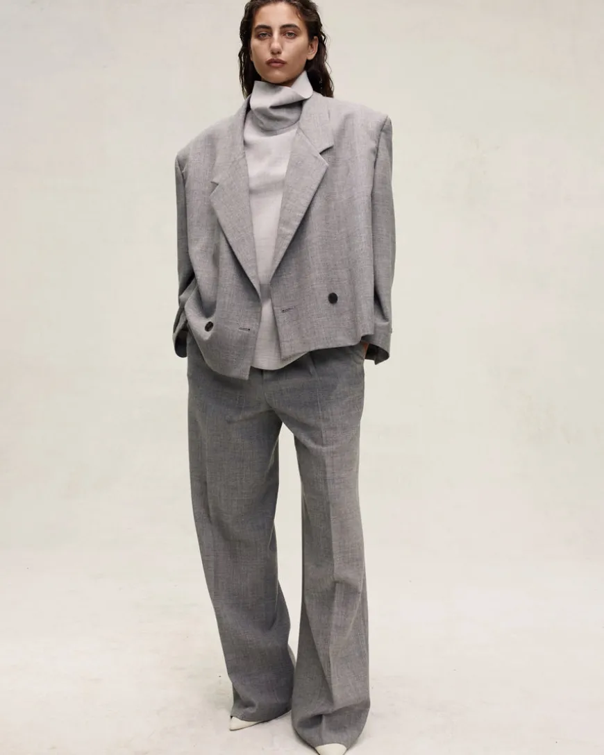 Wool Canvas Wide Leg Trousers