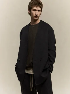 Wool Cashmere Relaxed Lapelless Blazer