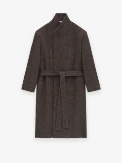 Wool Chevron Stand Collar Overcoat