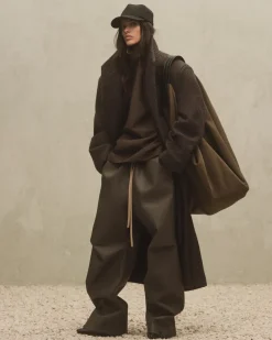 Wool Chevron Stand Collar Overcoat