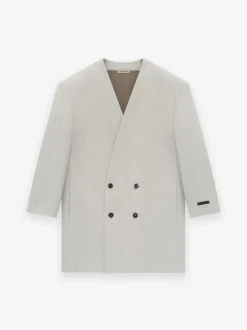 Wool Flannel Long Relaxed Lapelless Blazer