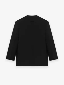 Wool Gabardine Lapelless Blazer