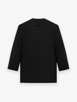 Wool Gabardine Lapelless Suit Jacket